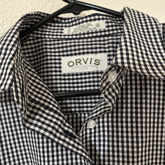 Orvis Long Sleeved Button Up Women Shirt Plaid Black/White Size 16 Cotton Blend - Picture 2 of 4